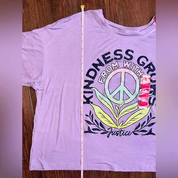 NWT Justice t-shirt. Kindness Grows From Within. Lavender with sparkles. XL PLUS - Picture 6 of 9